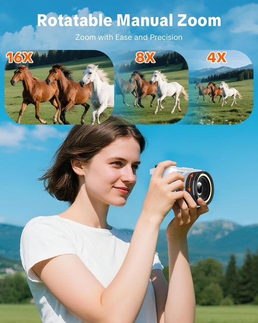 4K Digital Camera for Vlogging Photography, 64MP Autofocus Compact Cameras with Flip Screen & Ring Light, 32GB Card, Video Camera 16X Zoom